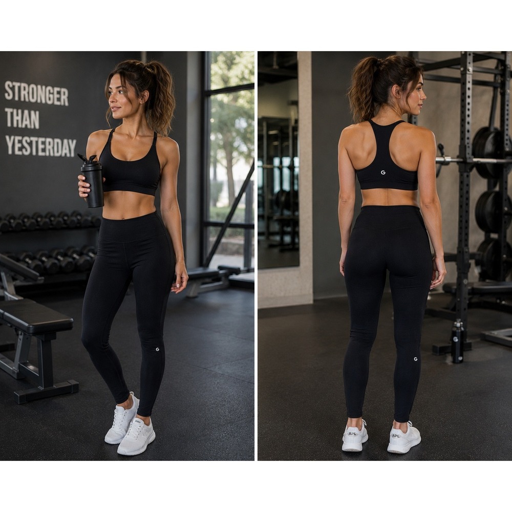 Glowmode Black FeatherFit Crossover High Waisted Leggings Yoga Gym Pants